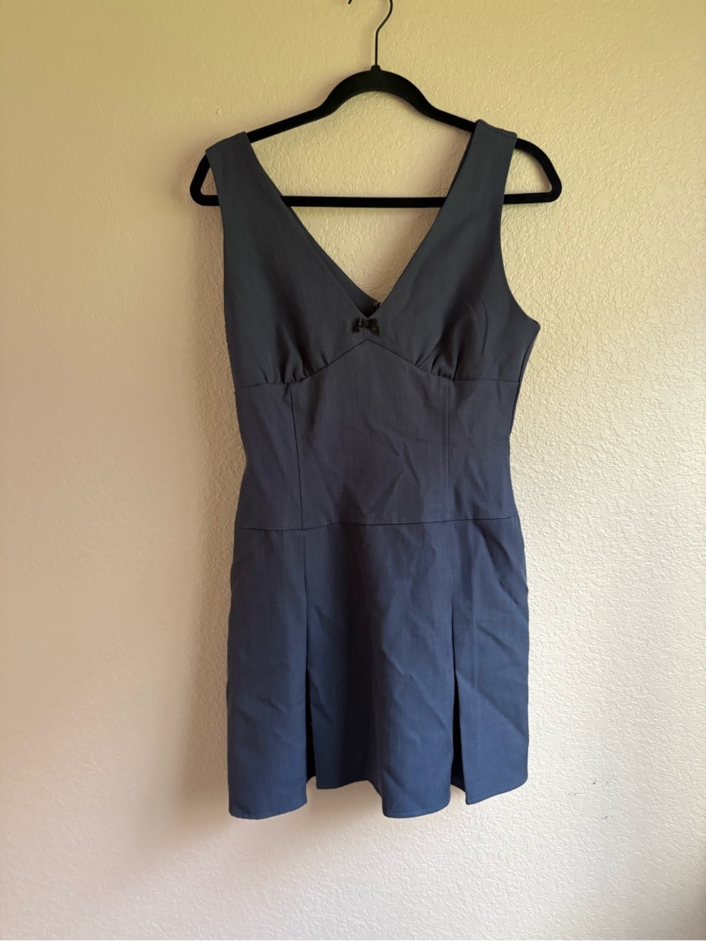 19 Cooper Slate Blue V-Neck Mini Dress with Bow